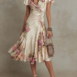 Isla | Satin Floral Midi Dress