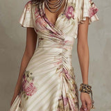 Isla | Satin Floral Midi Dress