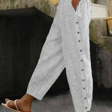 Clara | Striped Button-Detail Trousers