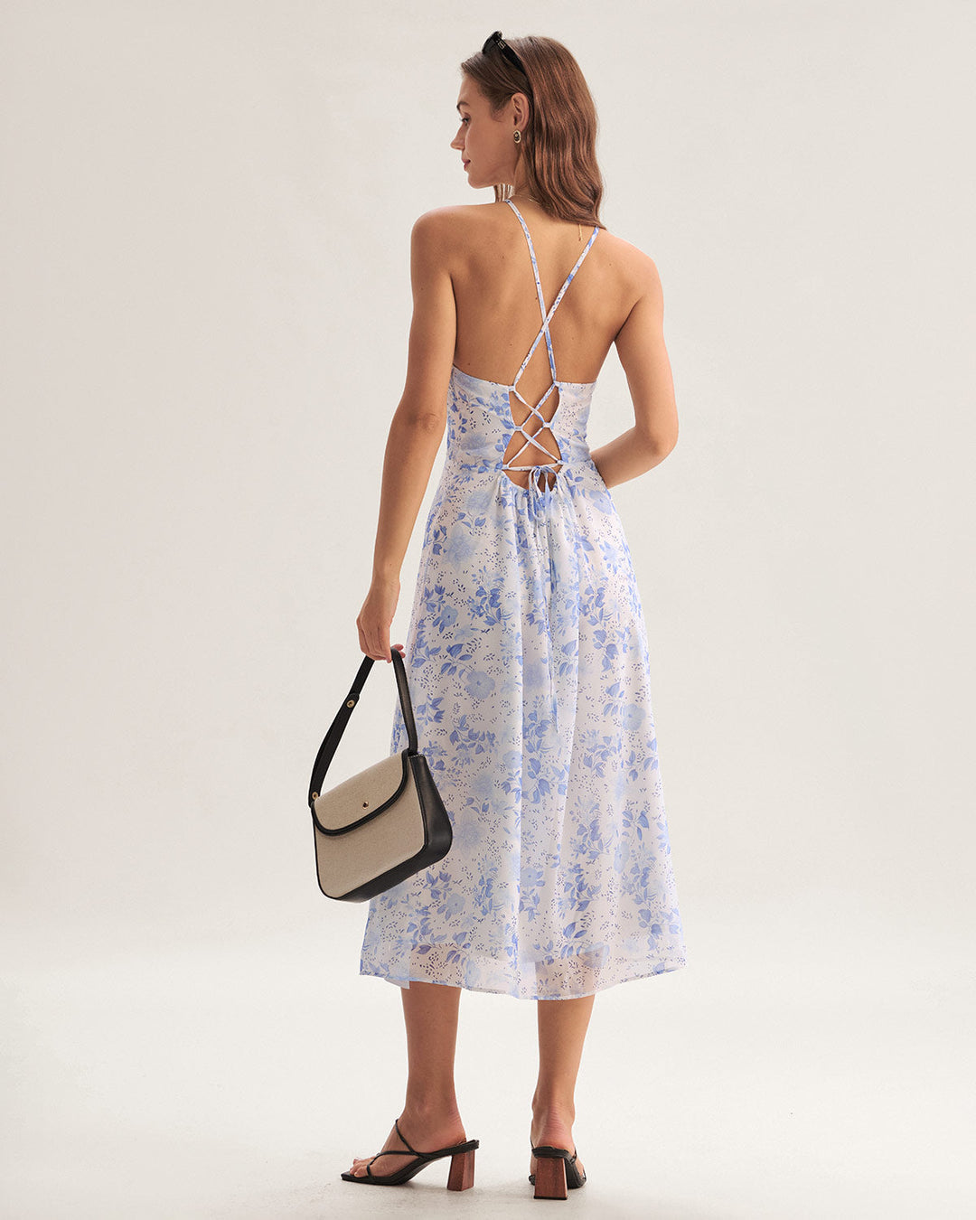 Zara - Blue Floral Halter Midi Dress